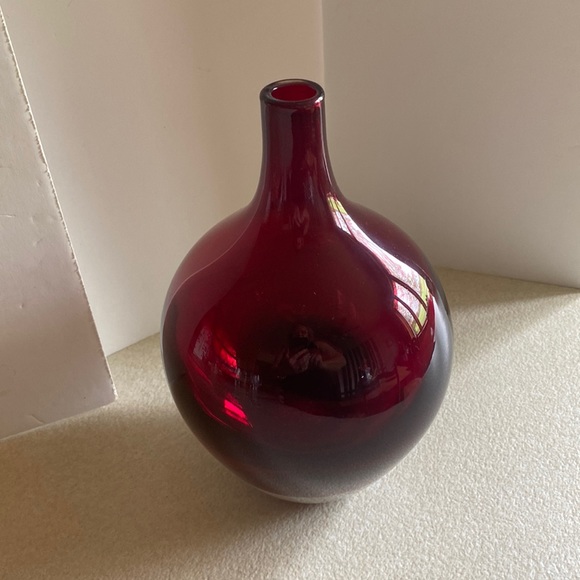 IKEA Art Ikea Ruby Red Hand Blown Glass Salong Bud Vase Designed By